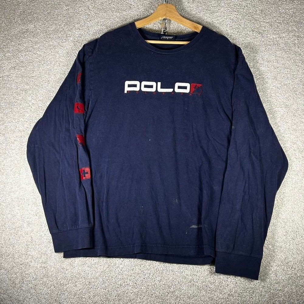 Vintage 90s Polo Sport navy blue faded graphic long sleeve t-shirt Size L